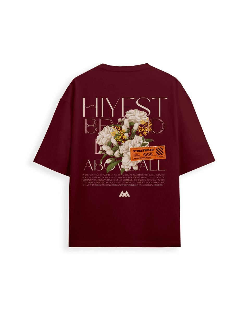 tshirts store near me, maroon maroon tshirts, tshirts for men & women, best maroon oversized t-shirt  online, maroon tshirts, premium backprint maroon tshirts: a bouquet of flowers backprint on a maroon t-shirt, affordable maroon tshirts on sale