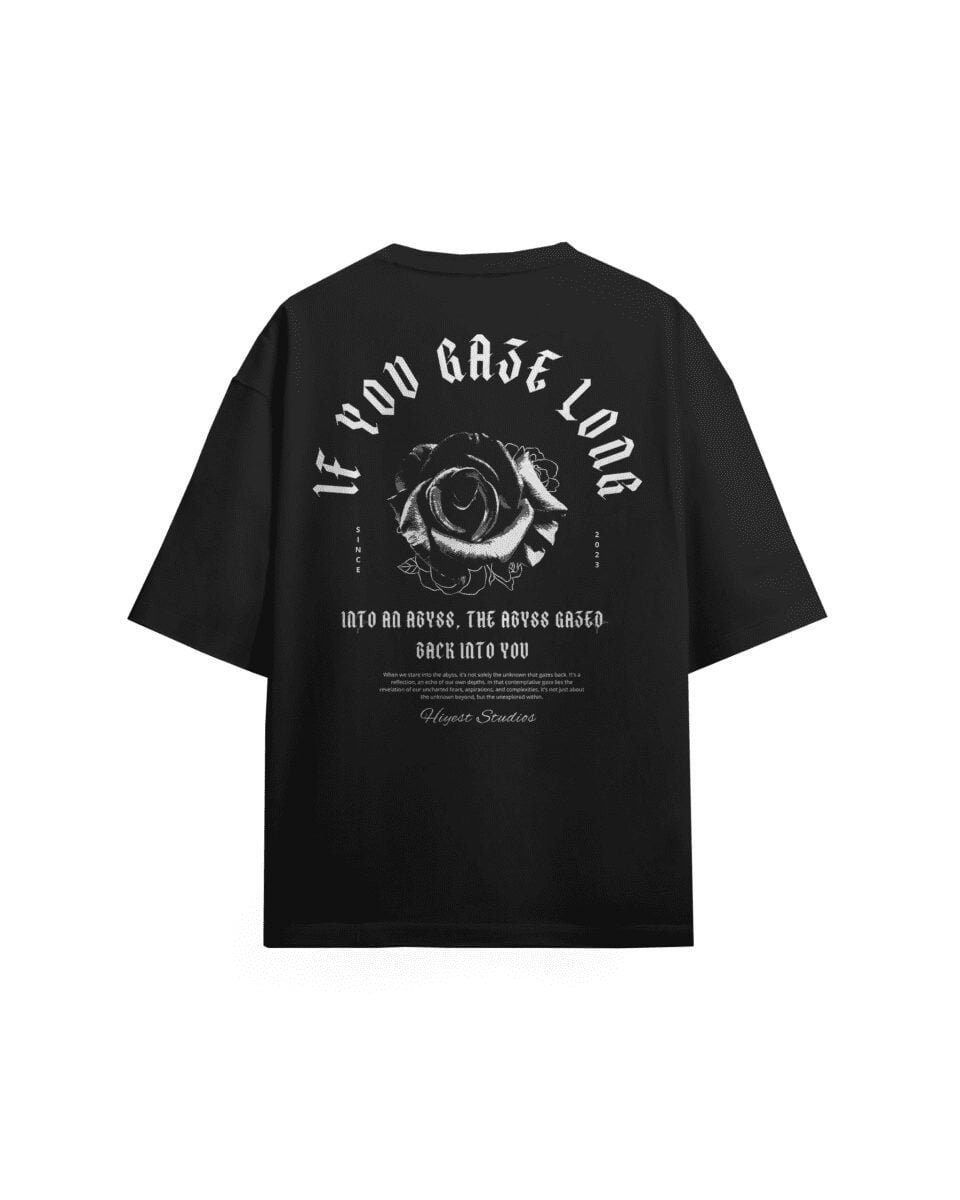 best backprint black tshirts: if you gaze long into an abyss, the abyss gazes back into you, black black tshirts, tshirts on sale, tshirts for men & women, black tshirts, affordable black oversized t-shirt store near me, top-rated black tshirts  online