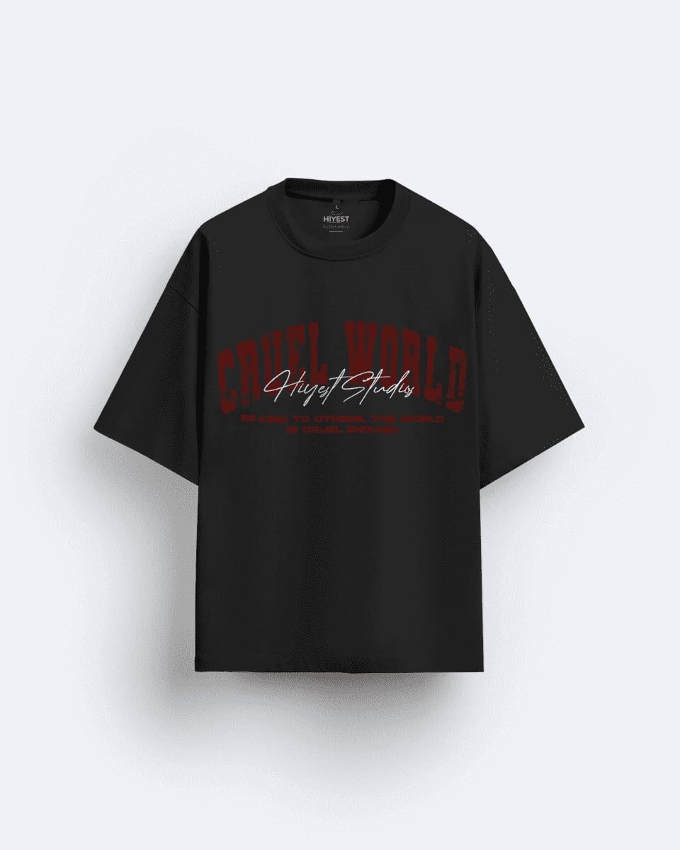 premium black tshirts on sale, top-rated front print black tshirts: cruel word in red, tshirts for men & women, tshirts store near me, affordable black oversized t-shirt  online, black tshirts, black black tshirts