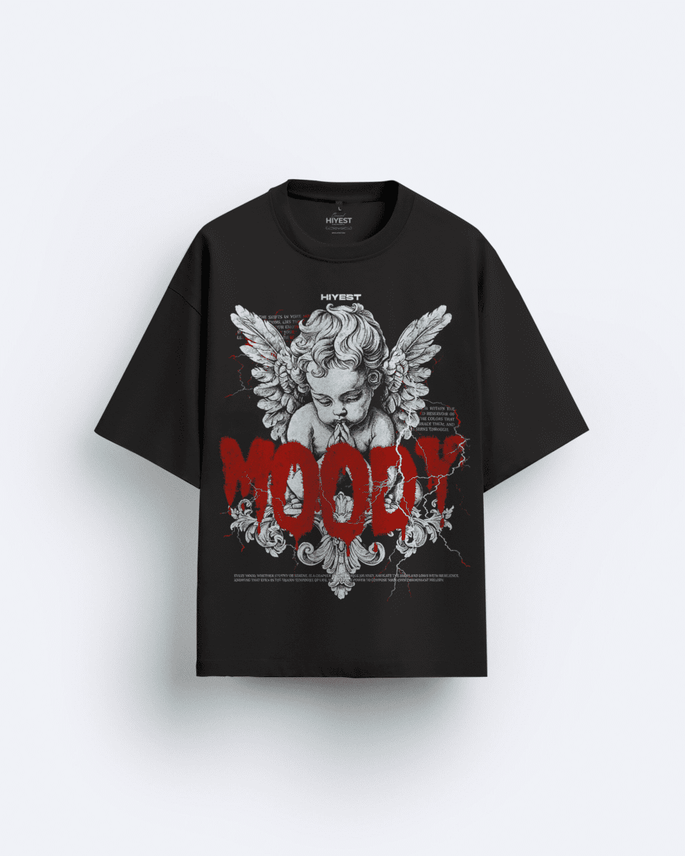 buy black oversized t-shirt on sale, top-rated front print black tshirts: white angel child with wings, with red moody text., black black tshirts, black tshirts, tshirts store near me, tshirts  online, affordable black tshirts for men & women