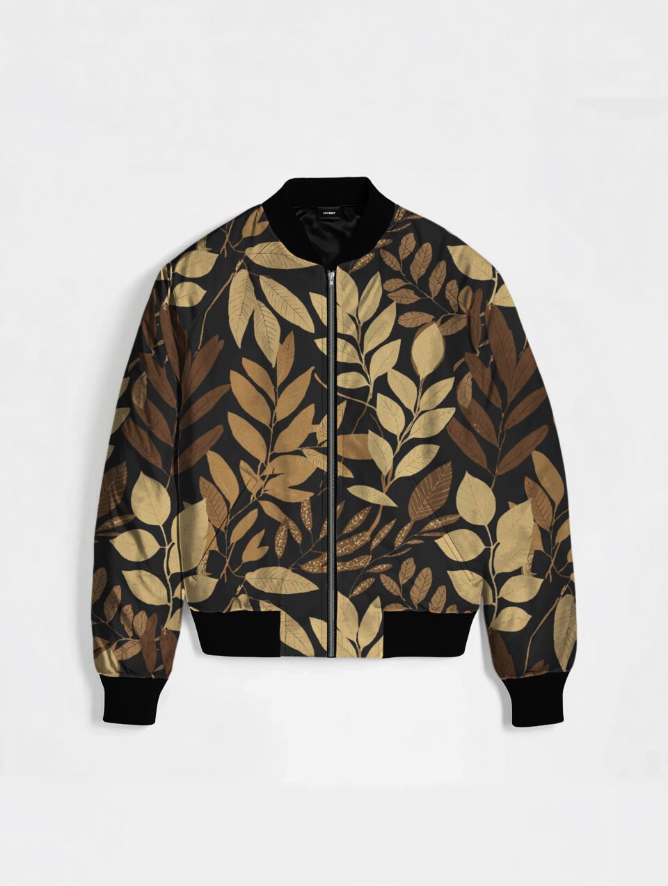 Floral & Leaf Black Bomber jacket